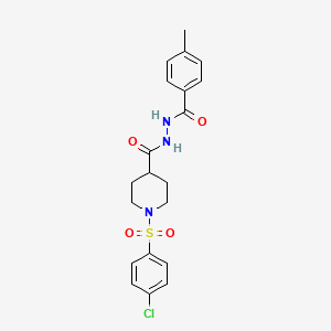 molecular formula C20H22ClN3O4S B2472407 1-(4-chlorophenyl)sulfonyl-N'-(4-methylbenzoyl)piperidine-4-carbohydrazide CAS No. 477872-85-8