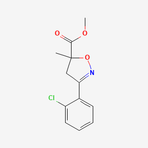 molecular formula C12H12ClNO3 B2472408 Methyl 3-(2-chlorophenyl)-5-methyl-4,5-dihydro-1,2-oxazole-5-carboxylate CAS No. 855310-62-2