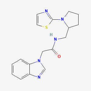 molecular formula C17H19N5OS B2472409 2-(1H-benzo[d]imidazol-1-yl)-N-((1-(thiazol-2-yl)pyrrolidin-2-yl)methyl)acetamide CAS No. 1795209-92-5