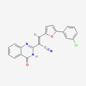 molecular formula C21H12ClN3O2 B2472445 (E)-3-(5-(3-chlorophenyl)furan-2-yl)-2-(4-oxo-3,4-dihydroquinazolin-2-yl)acrylonitrile CAS No. 620584-14-7