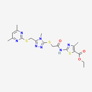 Ethyl 2-[[2-[[5-[(4,6-dimethylpyrimidin-2-yl)sulfanylmethyl]-4-methyl-1,2,4-triazol-3-yl]sulfanyl]acetyl]amino]-4-methyl-1,3-thiazole-5-carboxylate