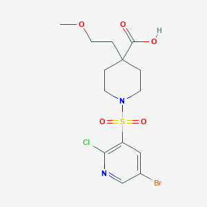 molecular formula C14H18BrClN2O5S B2472486 1-(5-Bromo-2-chloropyridin-3-yl)sulfonyl-4-(2-methoxyethyl)piperidine-4-carboxylic acid CAS No. 2361688-72-2