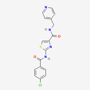 molecular formula C17H13ClN4O2S B2472494 2-(4-chlorobenzamido)-N-(pyridin-4-ylmethyl)thiazole-4-carboxamide CAS No. 941929-29-9