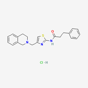 molecular formula C22H24ClN3OS B2472549 N-(4-((3,4-二氢异喹啉-2(1H)-基)甲基)噻唑-2-基)-3-苯基丙酰胺盐酸盐 CAS No. 1215655-16-5