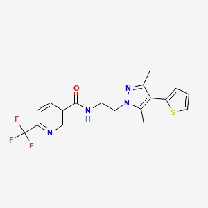 molecular formula C18H17F3N4OS B2472561 N-(2-(3,5-dimethyl-4-(thiophen-2-yl)-1H-pyrazol-1-yl)ethyl)-6-(trifluoromethyl)nicotinamide CAS No. 2034554-55-5
