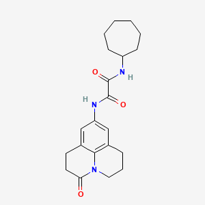 molecular formula C21H27N3O3 B2472586 N1-cycloheptyl-N2-(3-oxo-1,2,3,5,6,7-hexahydropyrido[3,2,1-ij]quinolin-9-yl)oxalamide CAS No. 898427-82-2