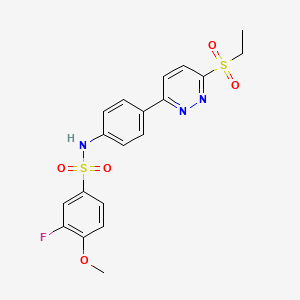 molecular formula C19H18FN3O5S2 B2472625 N-(4-(6-(乙磺酰基)吡啶并哒嗪-3-基)苯基)-3-氟-4-甲氧基苯磺酰胺 CAS No. 921838-05-3