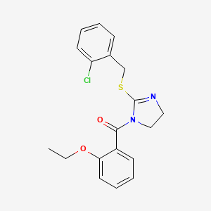 molecular formula C19H19ClN2O2S B2472636 [2-[(2-Chlorophenyl)methylsulfanyl]-4,5-dihydroimidazol-1-yl]-(2-ethoxyphenyl)methanone CAS No. 851803-92-4
