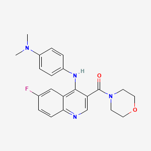 molecular formula C22H23FN4O2 B2472651 (4-((4-(Dimethylamino)phenyl)amino)-6-fluoroquinolin-3-yl)(morpholino)methanone CAS No. 1358945-11-5