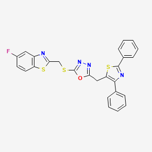 2-[({5-[(2,4-Diphenyl-1,3-thiazol-5-yl)methyl]-1,3,4-oxadiazol-2-yl}sulfanyl)methyl]-5-fluoro-1,3-benzothiazole