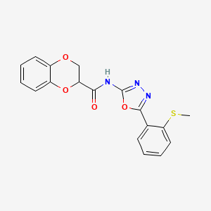 molecular formula C18H15N3O4S B2472677 N-(5-(2-(methylthio)phenyl)-1,3,4-oxadiazol-2-yl)-2,3-dihydrobenzo[b][1,4]dioxine-2-carboxamide CAS No. 886910-66-3
