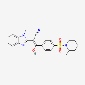 molecular formula C23H24N4O3S B2472729 (E)-2-(1-methyl-1H-benzo[d]imidazol-2(3H)-ylidene)-3-(4-((2-methylpiperidin-1-yl)sulfonyl)phenyl)-3-oxopropanenitrile CAS No. 683792-23-6