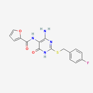 molecular formula C16H13FN4O3S B2472754 N-(4-氨基-2-((4-氟苄基)硫代)-6-氧代-1,6-二氢嘧啶-5-基)呋喃-2-甲酰胺 CAS No. 868226-56-6