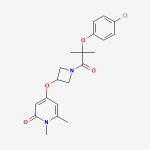 molecular formula C20H23ClN2O4 B2472757 4-((1-(2-(4-氯苯氧基)-2-甲基丙酰)氮杂环丁-3-基)氧基)-1,6-二甲基吡啶-2(1H)-酮 CAS No. 2034385-98-1