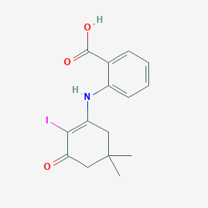 molecular formula C15H16INO3 B2472759 2-[(2-Iodo-5,5-dimethyl-3-oxo-1-cyclohexenyl)amino]benzenecarboxylic acid CAS No. 634155-06-9