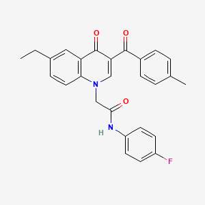 2-(6-ethyl-3-(4-methylbenzoyl)-4-oxoquinolin-1(4H)-yl)-N-(4-fluorophenyl)acetamide
