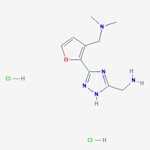 molecular formula C10H17Cl2N5O B2472785 (5-{3-[(二甲氨基)甲基]呋喃-2-基}-1H-1,2,4-三唑-3-基)甲胺二盐酸盐 CAS No. 2171804-56-9
