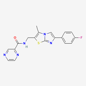 molecular formula C18H14FN5OS B2472788 N-((6-(4-氟苯基)-3-甲基咪唑并[2,1-b]噻唑-2-基)甲基)吡嗪-2-甲酰胺 CAS No. 1421490-57-4