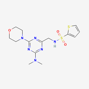 molecular formula C14H20N6O3S2 B2472789 N-((4-(二甲氨基)-6-吗啉-1,3,5-三嗪-2-基)甲基)噻吩-2-磺酰胺 CAS No. 2034210-30-3