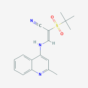 molecular formula C17H19N3O2S B2472800 (E)-2-叔丁基磺酰基-3-[(2-甲基喹啉-4-基)氨基]丙-2-烯腈 CAS No. 1025633-09-3