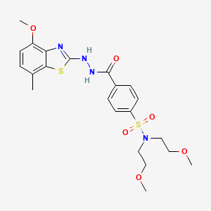 molecular formula C22H28N4O6S2 B2472815 4-(2-(4-メトキシ-7-メチルベンゾ[d]チアゾール-2-イル)ヒドラジノカルボニル)-N,N-ビス(2-メトキシエチル)ベンゼンスルホンアミド CAS No. 851987-88-7