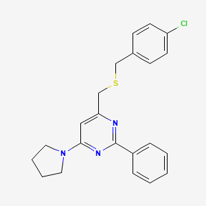 molecular formula C22H22ClN3S B2472838 4-Chlorobenzyl [2-phenyl-6-(1-pyrrolidinyl)-4-pyrimidinyl]methyl sulfide CAS No. 338961-72-1