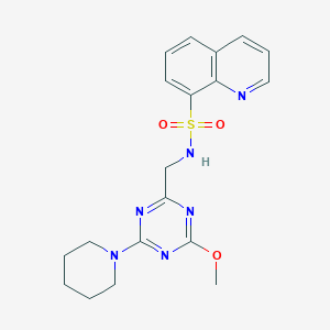 molecular formula C19H22N6O3S B2472840 N-((4-methoxy-6-(piperidin-1-yl)-1,3,5-triazin-2-yl)methyl)quinoline-8-sulfonamide CAS No. 2097884-32-5