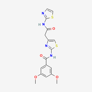 molecular formula C17H16N4O4S2 B2472842 3,5-dimethoxy-N-(4-(2-oxo-2-(thiazol-2-ylamino)ethyl)thiazol-2-yl)benzamide CAS No. 921519-68-8