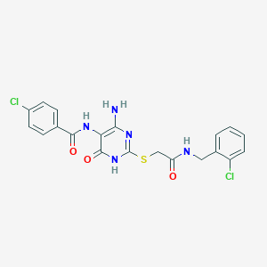 molecular formula C20H17Cl2N5O3S B2472863 N-(4-氨基-2-((2-((2-氯苄基)氨基)-2-氧代乙基)硫代)-6-氧代-1,6-二氢嘧啶-5-基)-4-氯苯甲酰胺 CAS No. 872597-67-6