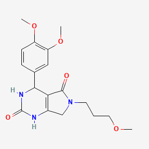 molecular formula C18H23N3O5 B2472870 4-(3,4-dimethoxyphenyl)-6-(3-methoxypropyl)-3,4,6,7-tetrahydro-1H-pyrrolo[3,4-d]pyrimidine-2,5-dione CAS No. 1021093-78-6