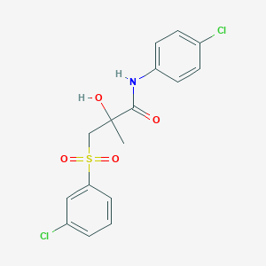 molecular formula C16H15Cl2NO4S B2472901 N-(4-chlorophenyl)-3-[(3-chlorophenyl)sulfonyl]-2-hydroxy-2-methylpropanamide CAS No. 338424-22-9
