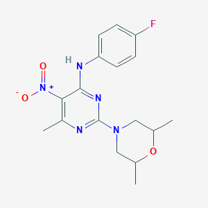 2-(2,6-dimethylmorpholin-4-yl)-N-(4-fluorophenyl)-6-methyl-5-nitropyrimidin-4-amine