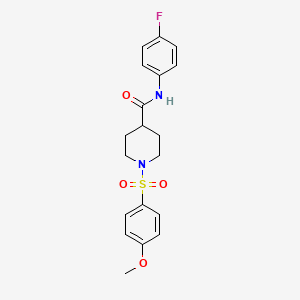 molecular formula C19H21FN2O4S B2472915 N-(4-fluorophenyl)-1-(4-methoxyphenyl)sulfonylpiperidine-4-carboxamide CAS No. 593258-68-5