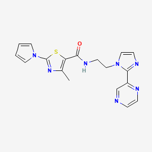 molecular formula C18H17N7OS B2472940 4-methyl-N-{2-[2-(pyrazin-2-yl)-1H-imidazol-1-yl]ethyl}-2-(1H-pyrrol-1-yl)-1,3-thiazole-5-carboxamide CAS No. 2097857-18-4