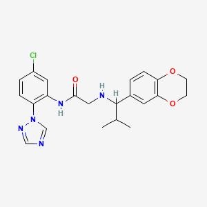 molecular formula C22H24ClN5O3 B2472963 N-[5-chloro-2-(1H-1,2,4-triazol-1-yl)phenyl]-2-{[1-(2,3-dihydro-1,4-benzodioxin-6-yl)-2-methylpropyl]amino}acetamide CAS No. 940859-53-0