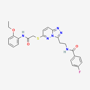 molecular formula C24H23FN6O3S B2472984 N-(2-(6-((2-((2-ethoxyphenyl)amino)-2-oxoethyl)thio)-[1,2,4]triazolo[4,3-b]pyridazin-3-yl)ethyl)-4-fluorobenzamide CAS No. 897758-82-6