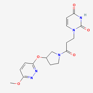 molecular formula C16H19N5O5 B2472990 1-(3-(3-((6-甲氧基哒嗪-3-基)氧代)吡咯烷-1-基)-3-氧代丙基)嘧啶-2,4(1H,3H)-二酮 CAS No. 2034478-68-5
