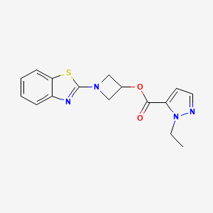 molecular formula C16H16N4O2S B2472991 1-(1,3-benzothiazol-2-yl)azetidin-3-yl 1-ethyl-1H-pyrazole-5-carboxylate CAS No. 1396863-63-0