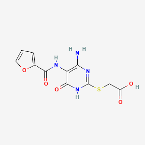 molecular formula C11H10N4O5S B2472993 2-((4-氨基-5-(呋喃-2-甲酰胺)-6-氧代-1,6-二氢嘧啶-2-基)硫代)乙酸 CAS No. 888424-43-9