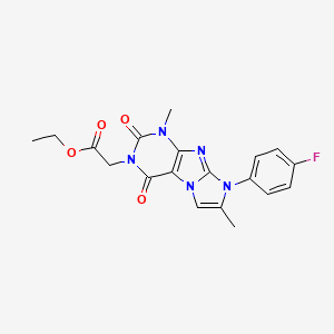molecular formula C19H18FN5O4 B2472994 ethyl 2-(8-(4-fluorophenyl)-1,7-dimethyl-2,4-dioxo-1H-imidazo[2,1-f]purin-3(2H,4H,8H)-yl)acetate CAS No. 887467-05-2