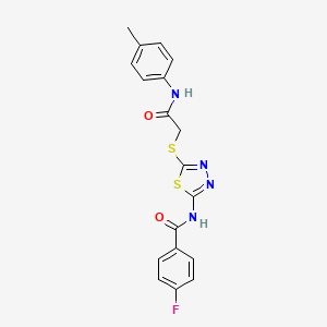 molecular formula C18H15FN4O2S2 B2472998 4-氟基-N-(5-((2-氧代-2-(对甲苯氨基)乙基)硫代)-1,3,4-噻二唑-2-基)苯甲酰胺 CAS No. 392291-58-6