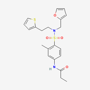 molecular formula C21H24N2O4S2 B2473005 N-(4-(N-(furan-2-ylmethyl)-N-(2-(thiophen-2-yl)ethyl)sulfamoyl)-3-methylphenyl)propionamide CAS No. 1796968-90-5