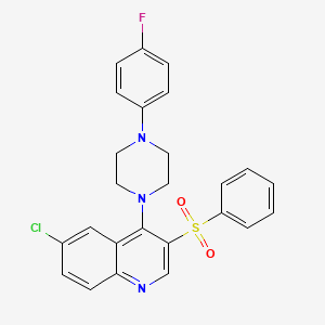molecular formula C25H21ClFN3O2S B2473028 3-(Benzenesulfonyl)-6-chloro-4-[4-(4-fluorophenyl)piperazin-1-yl]quinoline CAS No. 866812-92-2