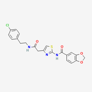 molecular formula C21H18ClN3O4S B2473056 N-(4-(2-((4-chlorophenethyl)amino)-2-oxoethyl)thiazol-2-yl)benzo[d][1,3]dioxole-5-carboxamide CAS No. 941985-22-4