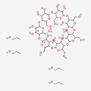 molecular formula C105H196O56 B2473086 5,10,15,20,25,30,35-Heptakis(hydroxymethyl)-2,4,7,9,12,14,17,19,22,24,27,29,32,34-tetradecaoxaoctacyclo[31.2.2.23,6.28,11.213,16.218,21.223,26.228,31]nonatetracontane-36,37,38,39,40,41,42,43,44,45,46,47,48,49-tetradecol;propan-1-ol CAS No. 94035-02-6