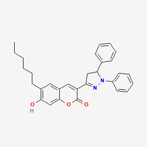 molecular formula C30H30N2O3 B2473087 3-(1,5-diphenyl-4,5-dihydro-1H-pyrazol-3-yl)-6-hexyl-7-hydroxy-2H-chromen-2-one CAS No. 893785-57-4