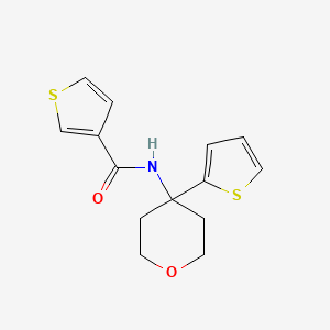 molecular formula C14H15NO2S2 B2473088 N-(4-(thiophen-2-yl)tetrahydro-2H-pyran-4-yl)thiophene-3-carboxamide CAS No. 2034244-43-2