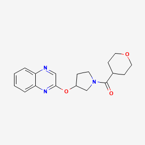 molecular formula C18H21N3O3 B2473090 2-{[1-(Oxane-4-carbonyl)pyrrolidin-3-yl]oxy}quinoxaline CAS No. 2097930-41-9