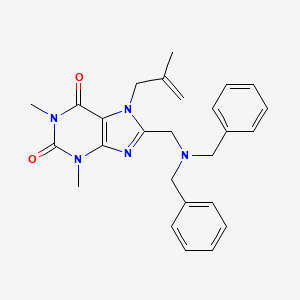 molecular formula C26H29N5O2 B2473096 8-[(dibenzylamino)methyl]-1,3-dimethyl-7-(2-methyl-2-propenyl)-3,7-dihydro-1H-purine-2,6-dione CAS No. 578719-37-6