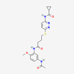 molecular formula C21H25N5O4S B2473124 N-(6-((4-((5-乙酰氨基-2-甲氧基苯基)氨基)-4-氧代丁基)硫代)吡啶并-3-基)环丙烷甲酰胺 CAS No. 1021253-55-3